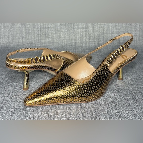Sam Edelman Baker Slingback Heels Gold Size 9.5 - Picture 2 of 7
